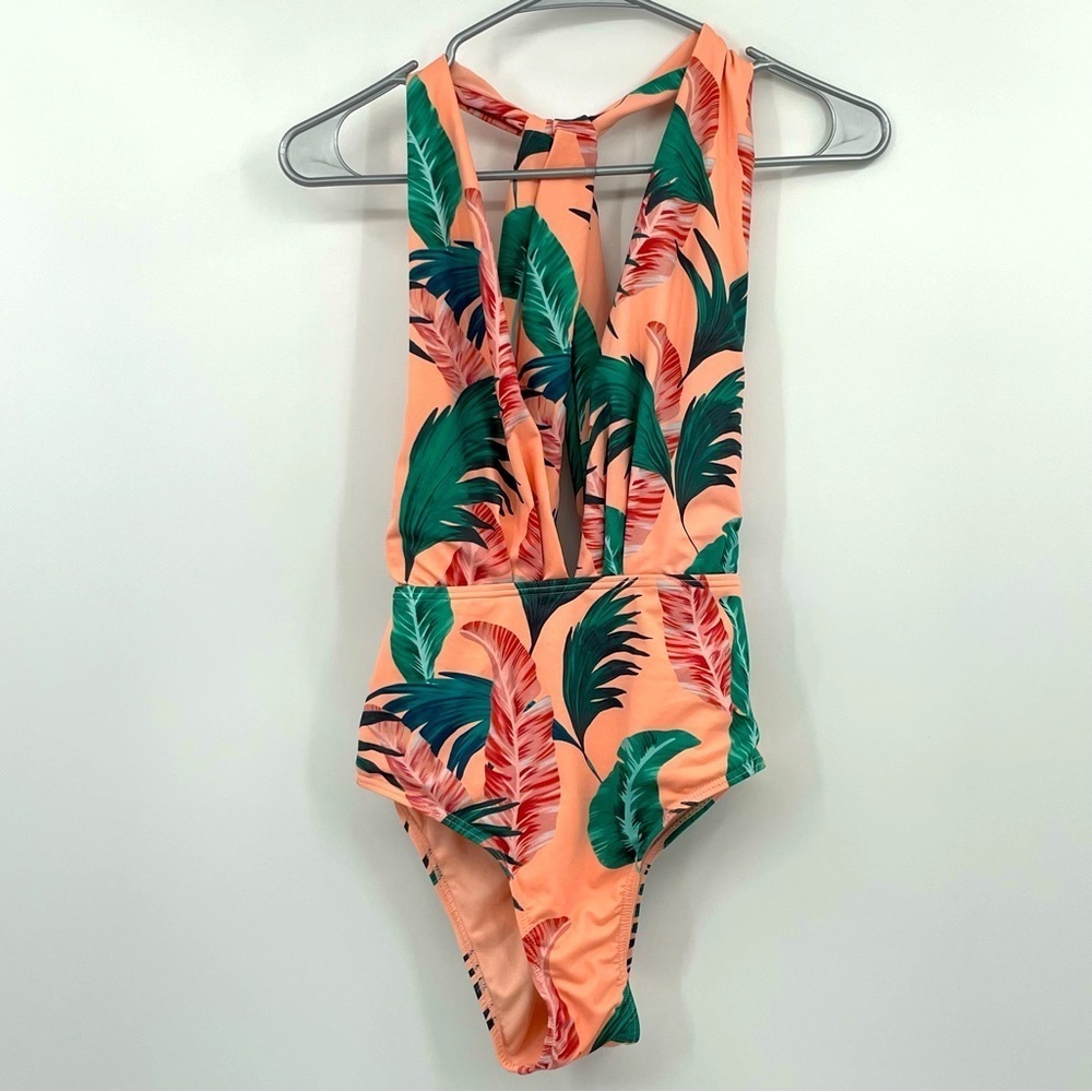 Envya One-Piece Swimsuit – Tropical Peach & Green, Size Small